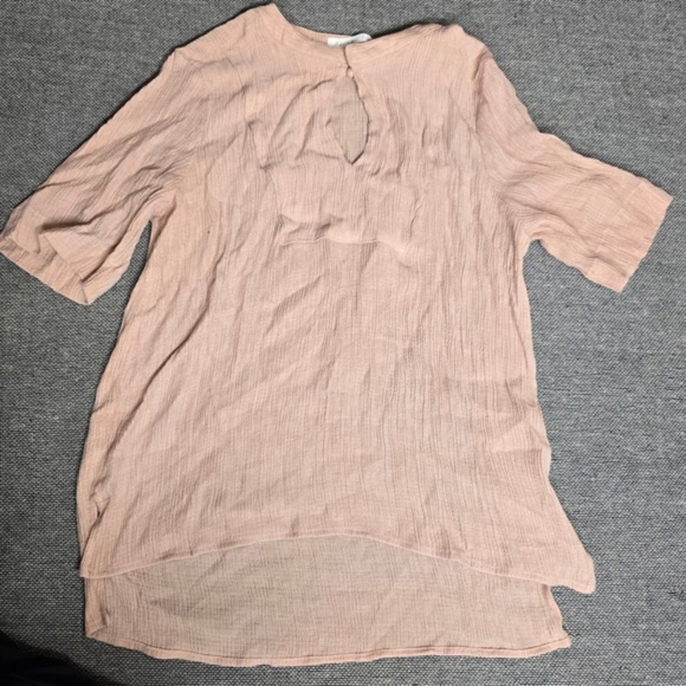 Active USA Women Pink Gauze Tunic Top Keyhole Neck High Low Blouse T14431 Mens M